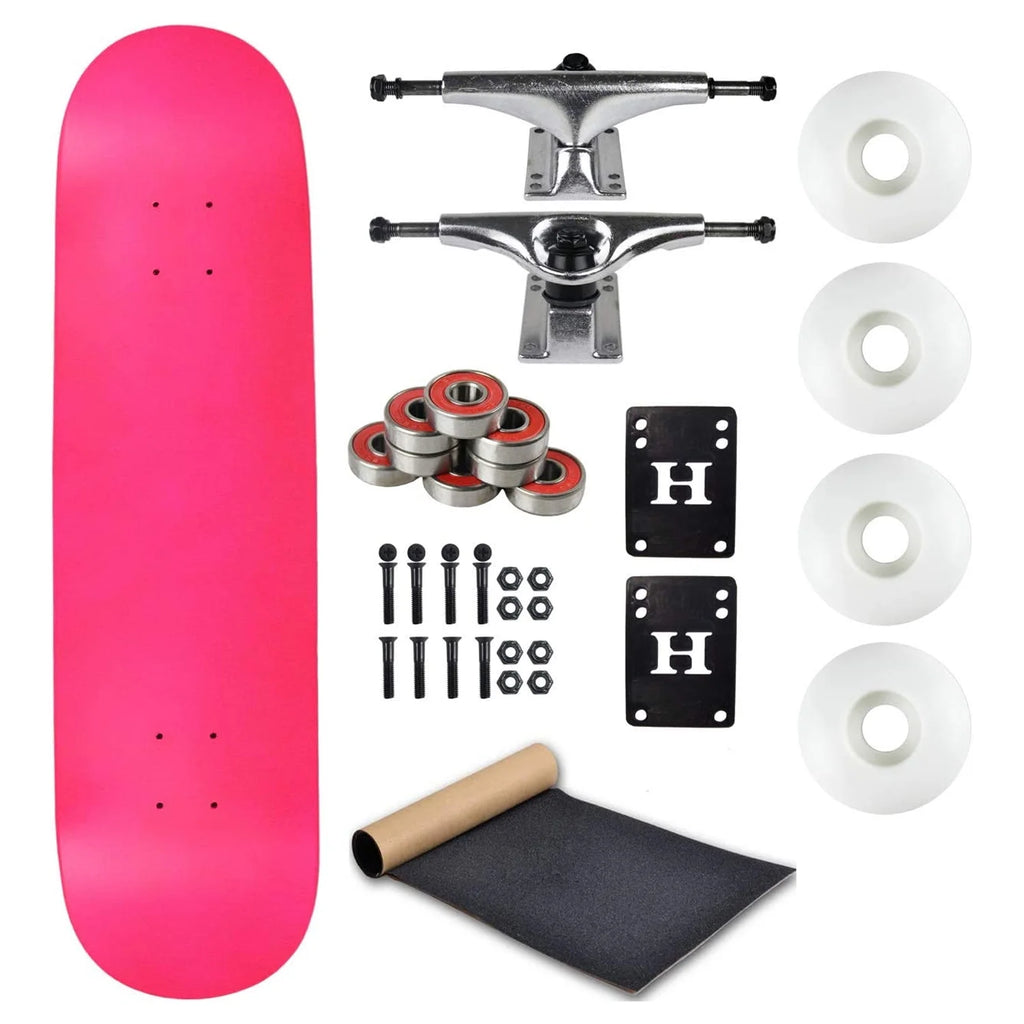 Neon Pink 7.75" Complete Skateboard with Silver Trucks and White Wheels J8947