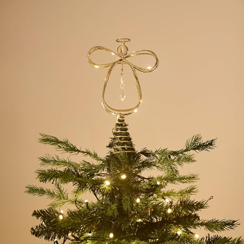 10 Inch Pre-Lit Gold Metal Angel Tree Topper E6255