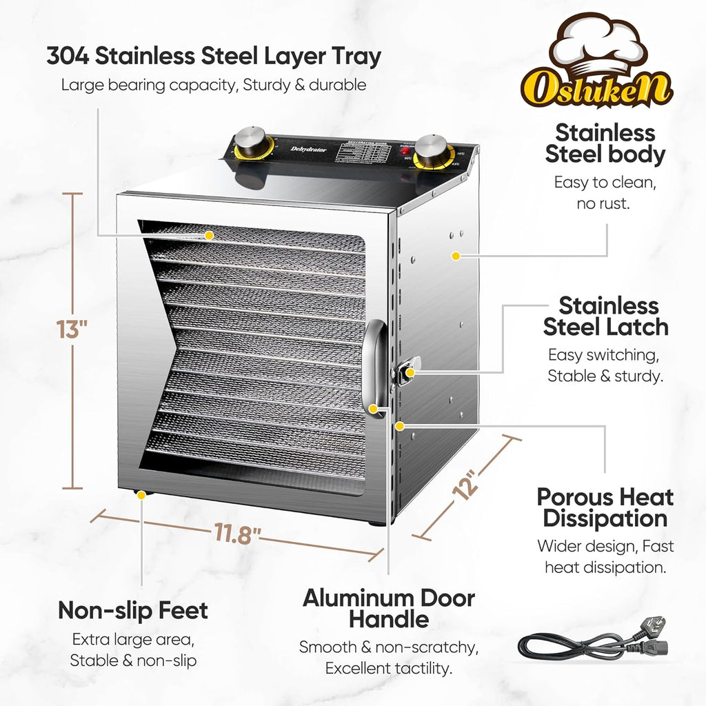 12 Stainless Steel Trays Food Dehydrator with Timer and Temperature Control D56711