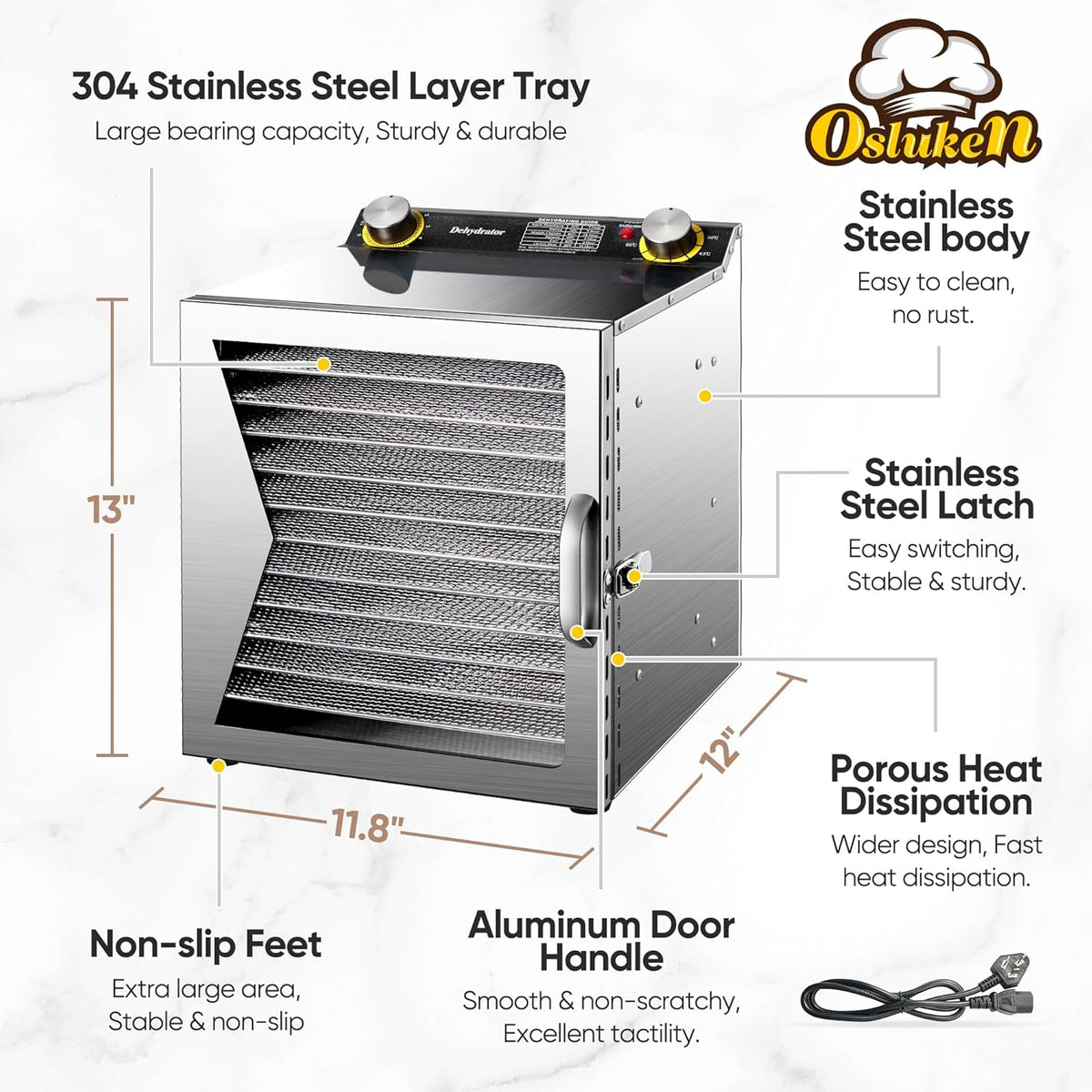 12 Stainless Steel Trays Food Dehydrator with Timer and Temperature Control D56711