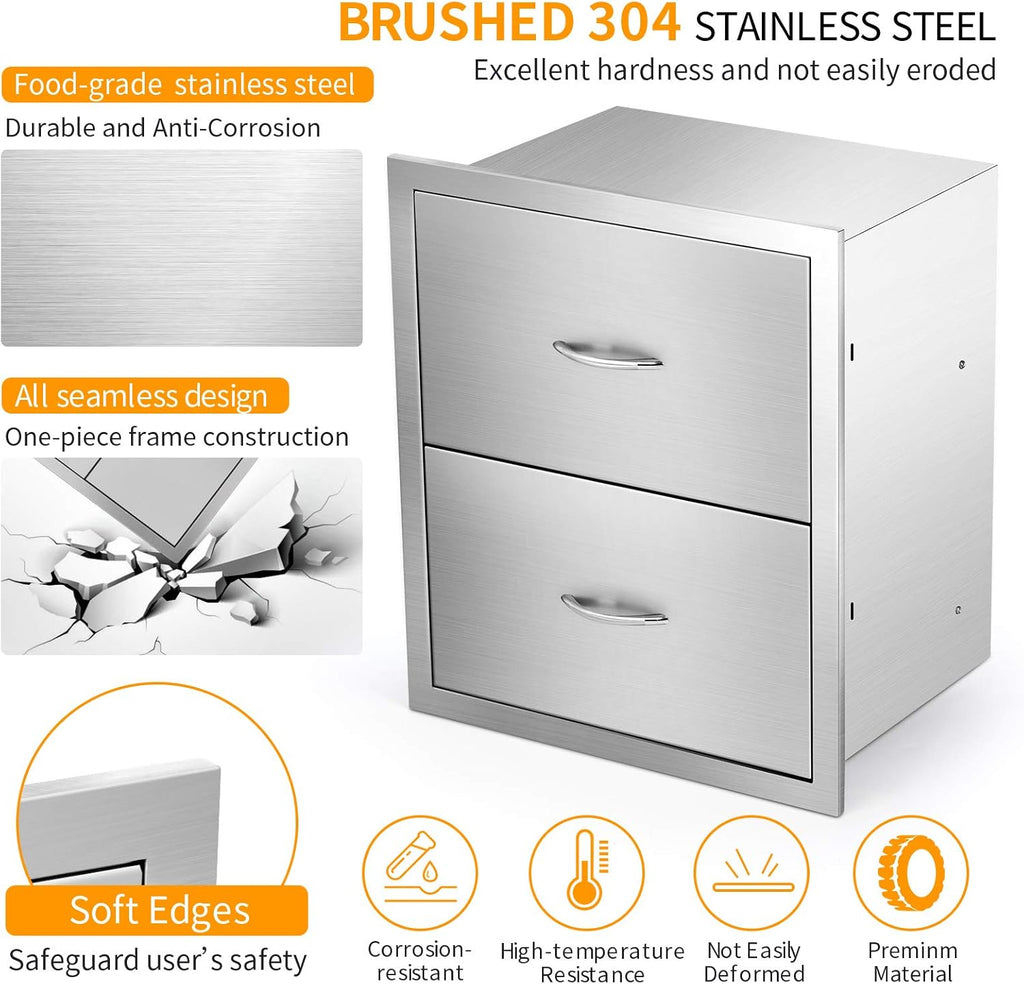 Stainless Steel 2-Layer Barbecue Drawers with Handles J39277