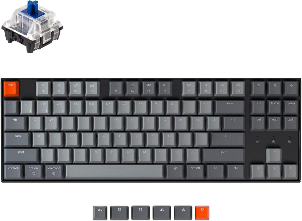 87 Keys Tenkeyless Wireless Mechanical Keyboard with White LED Backlight H284