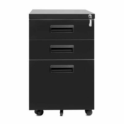 Black Metal 3-Drawer Mobile Vertical Filing Cabinet E5140