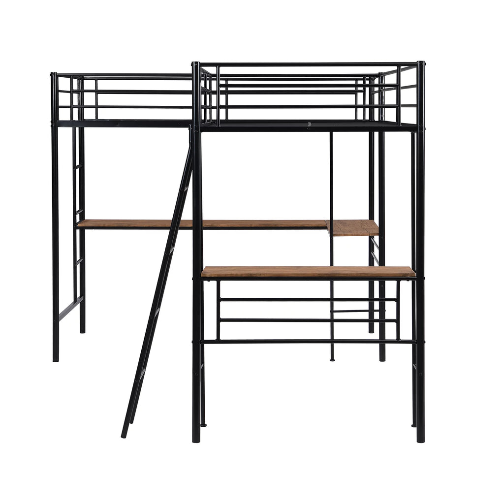 Twin Metal Loft Bed with Desk and Ladders O445298