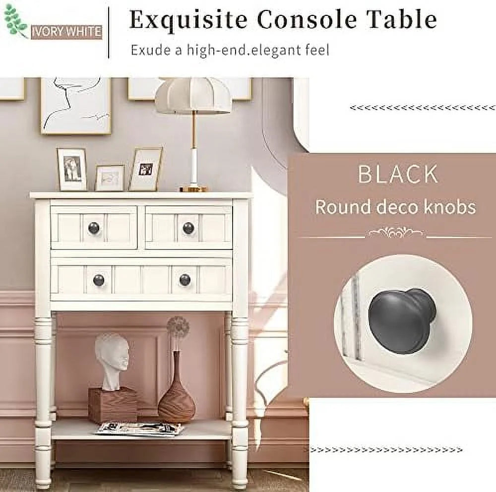 Narrow Console Sofa Table 3 Drawers Ivory White K969755