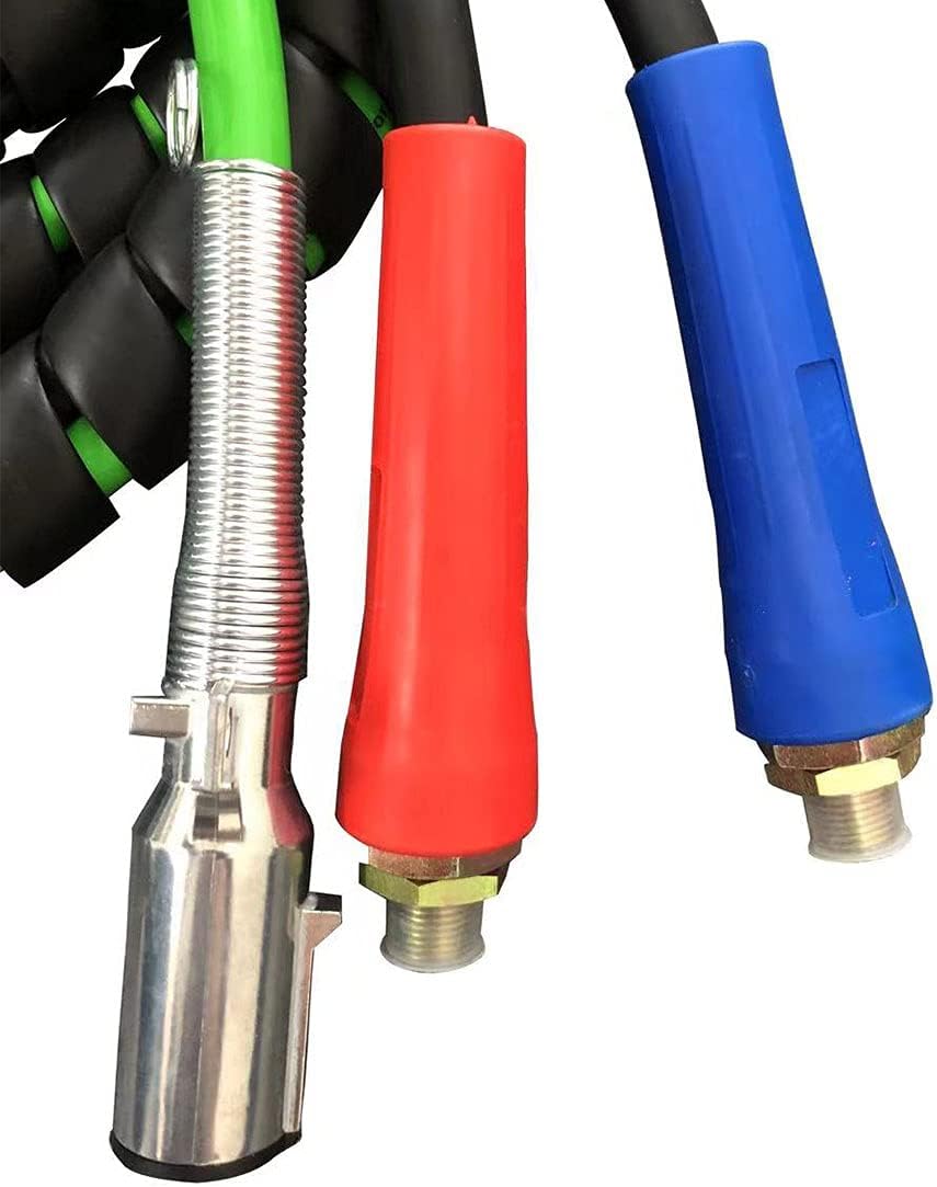 3 in 1 Spiral Wrap ABS Electrical Cord and Rubber Air Line Polyester Braided Hose Assemblies 15ft Length Wrap Set Heavy Duty 7 Way Electrical Trailer Cord I861914