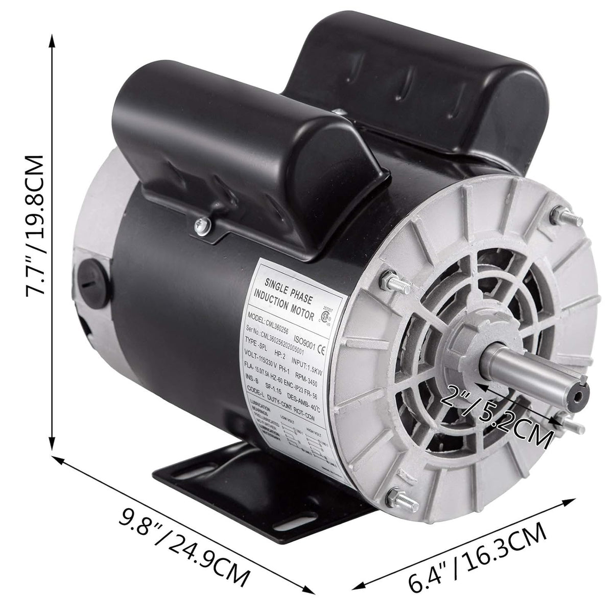 2Hp 3450RPM 115V 230V 56 Frame Single Phase Electric Motor T521