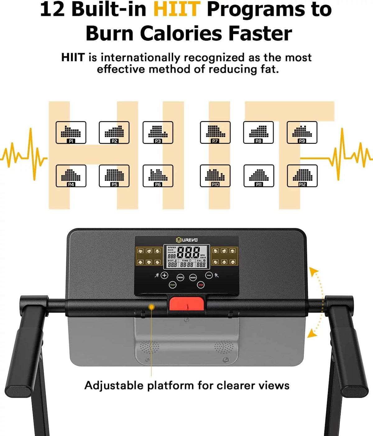 Folding Treadmill 2.25HP Portable Compact with 12 HIIT Modes Y4084