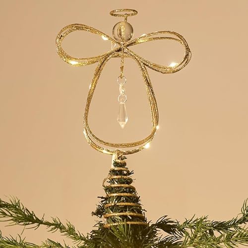 10 Inch Pre-Lit Gold Metal Angel Tree Topper E6255