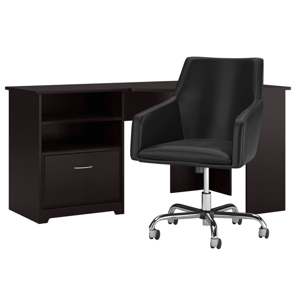 Heather Gray Corner Desk with Leather Box Chair O3636