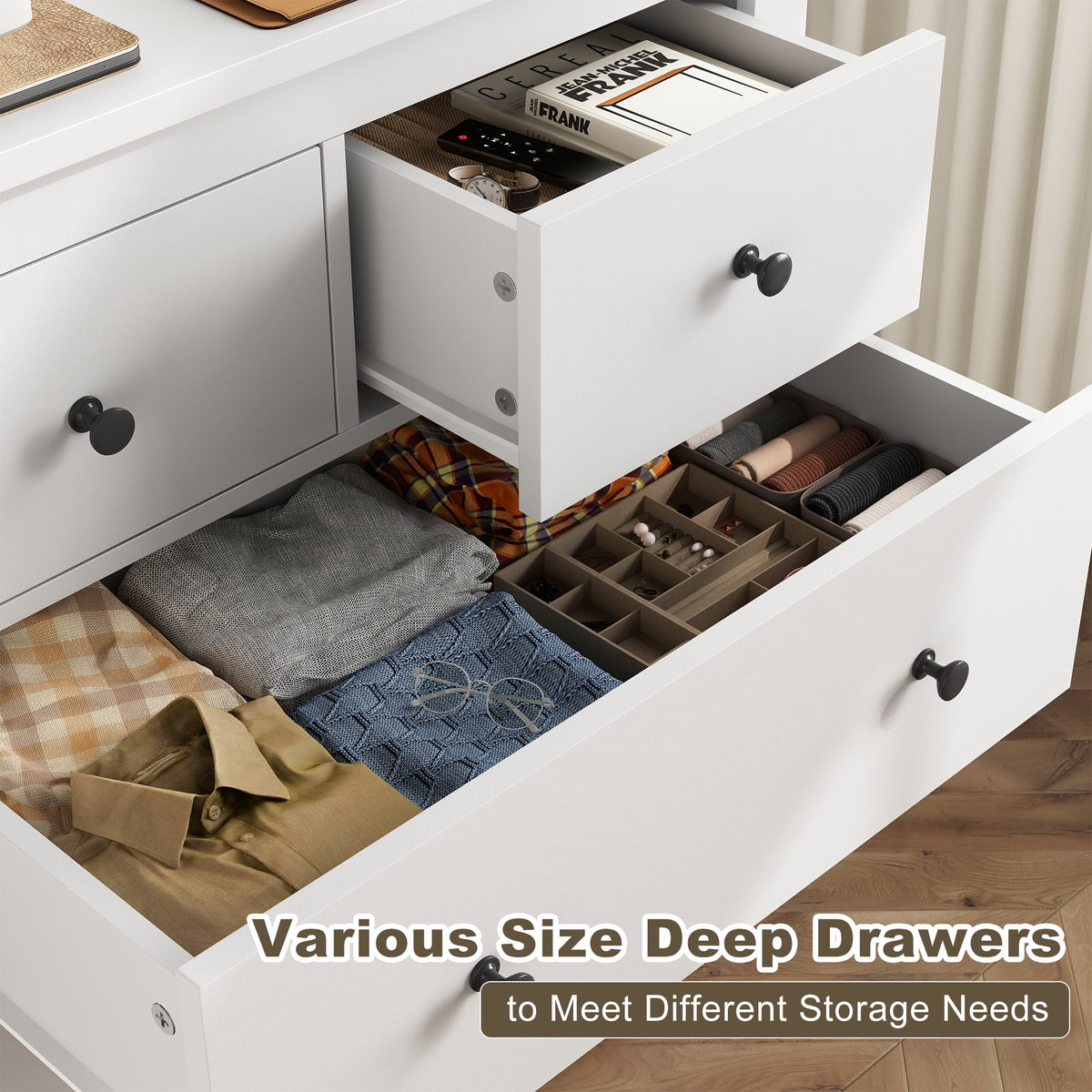 White Wood Dresser with 10 Deep Drawers G502