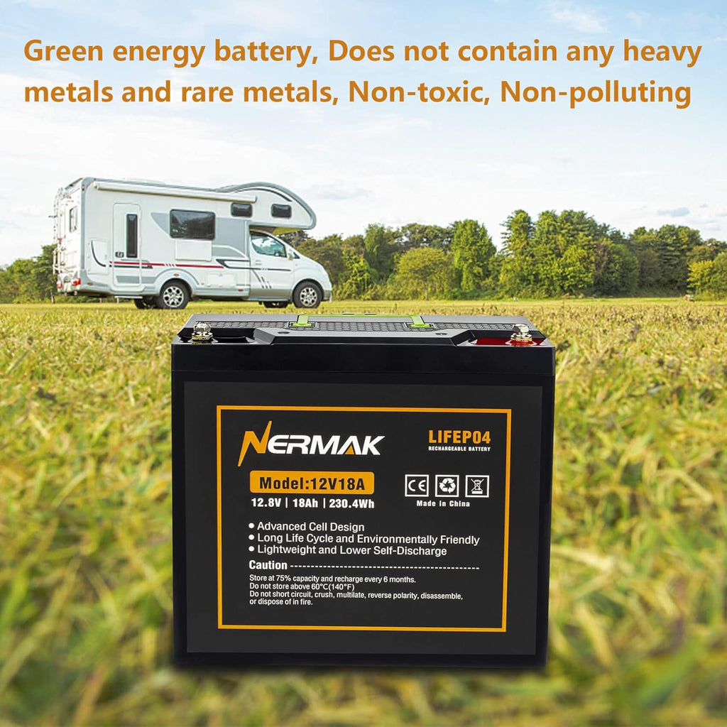 12V 18Ah LiFePO4 Deep Cycle Battery, 2000+ Cycles, 20A BMS, Pack of 2 L411