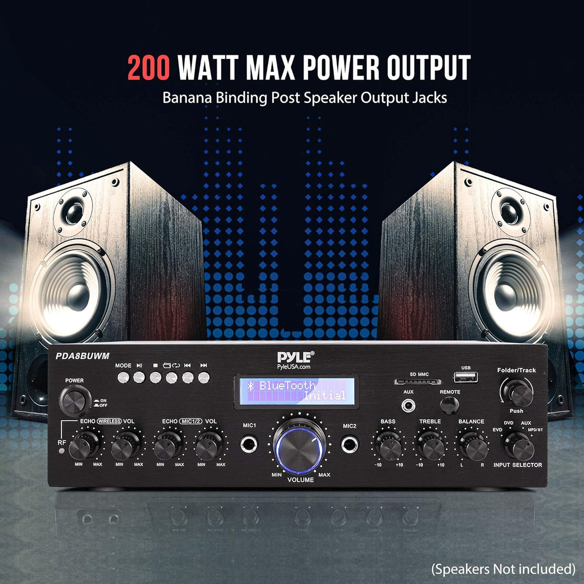 200W Dual Channel Wireless Microphone Power Amplifier System C221076