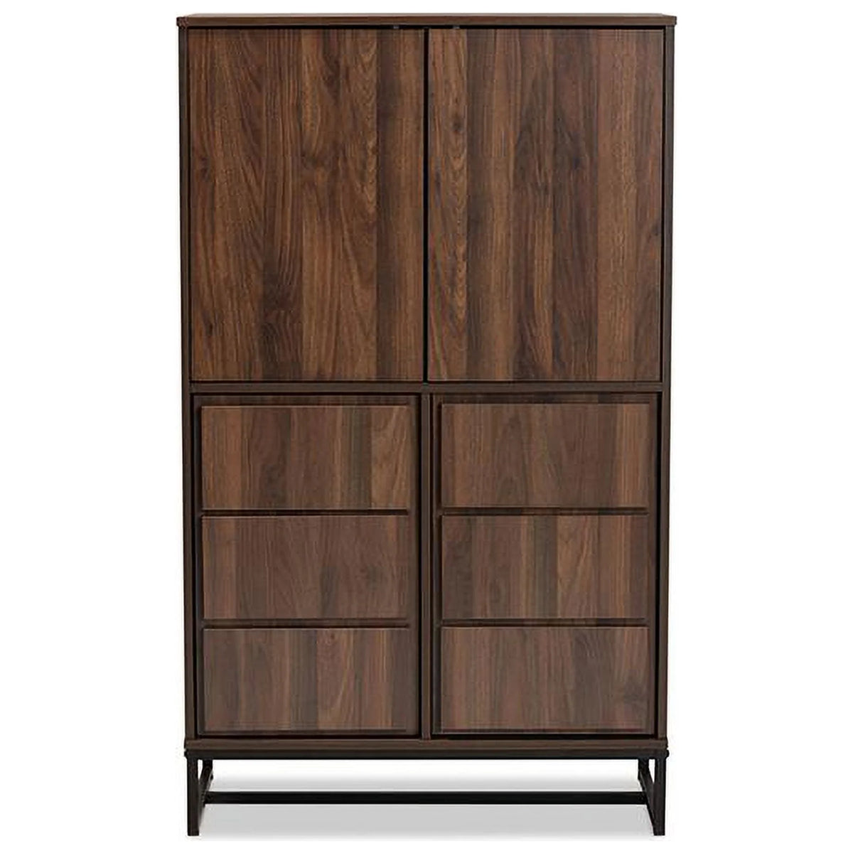 Walnut Brown Wood and Black Metal Storage S3723