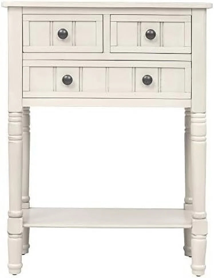 Narrow Console Sofa Table 3 Drawers Ivory White K969755