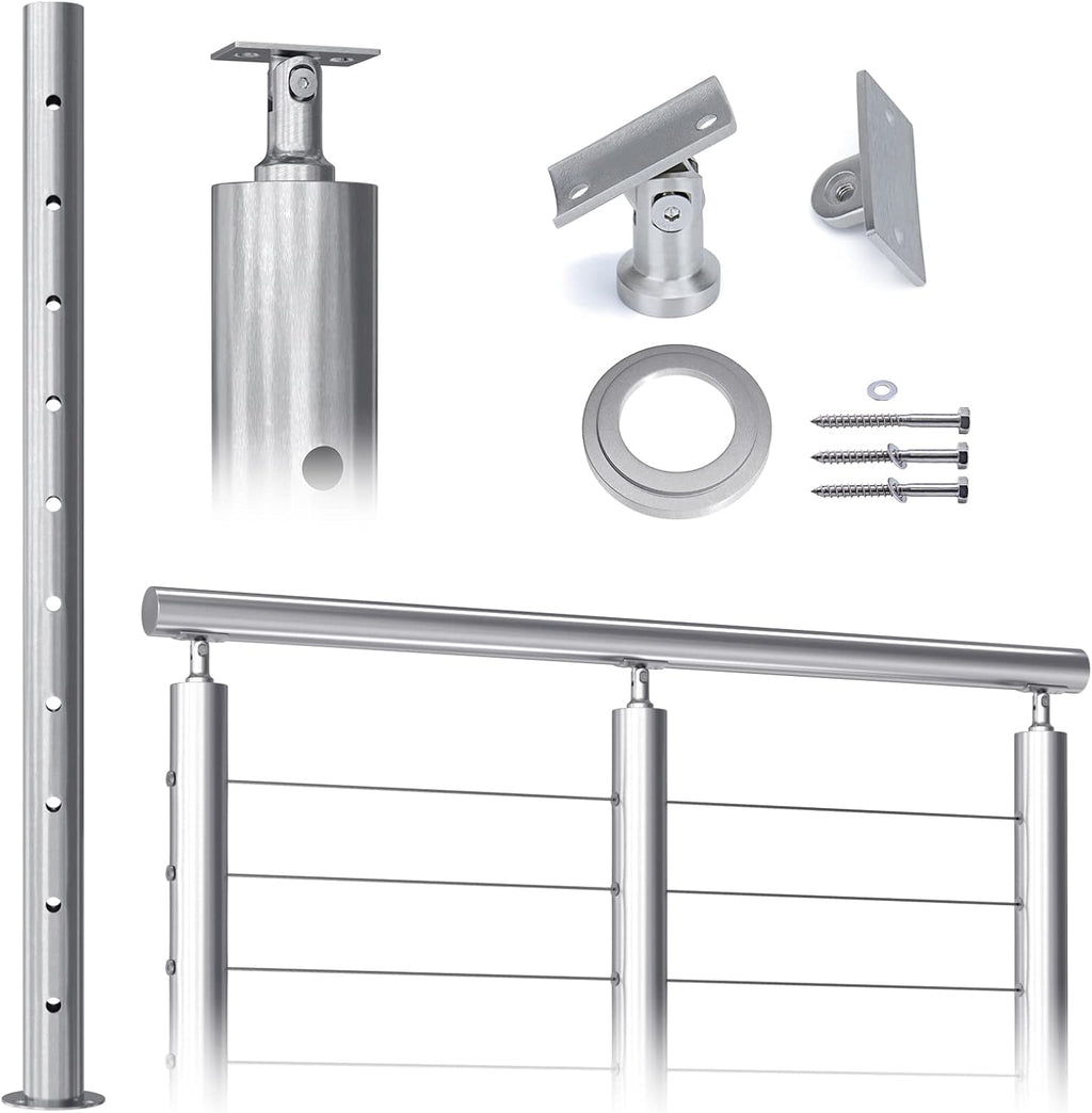 Round 36”x2.36” Stainless Steel Brushed Cable Railing Post Pack of 2 Z280979