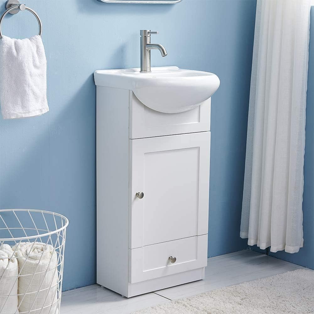 18 inch Gray Wood Grain Bathroom Vanity with Ceramic Sink Y760019