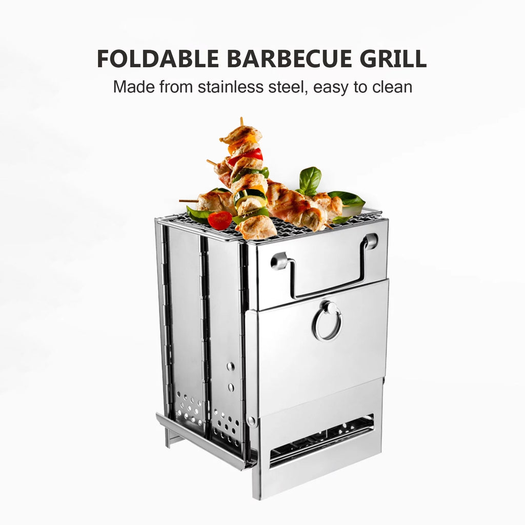 Wood Stainless Steel Foldable Charcoal Grill Y595422