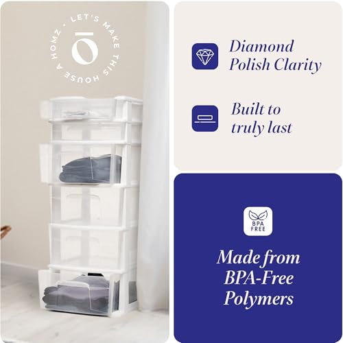 White 6-Tier Clear Plastic Storage Drawer Tower W9180