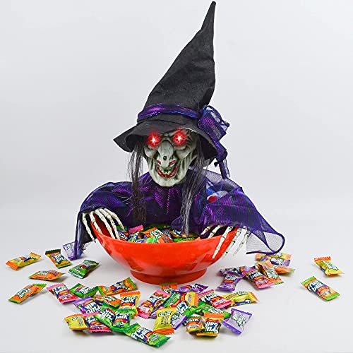 Halloween Candy Bowl Witch Decorations Animated LED Lights Sound Activated O915