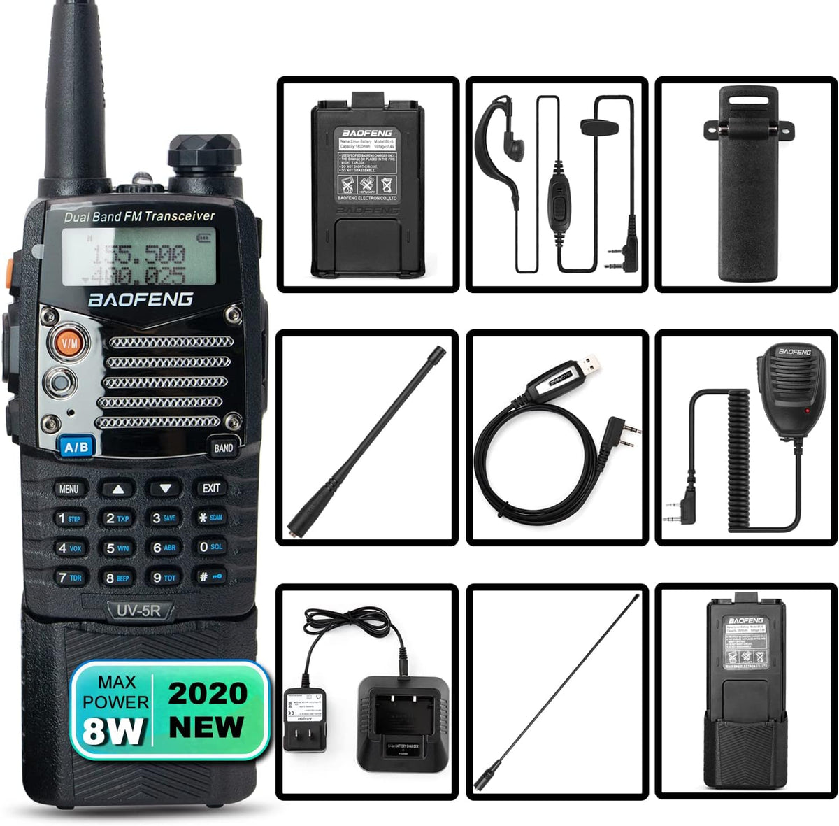 UV-5R Pro Dual Band Handheld Ham Radio 2-Way Radio with Extra 3800mAh Battery and Earpiece (2 Pack) G6953