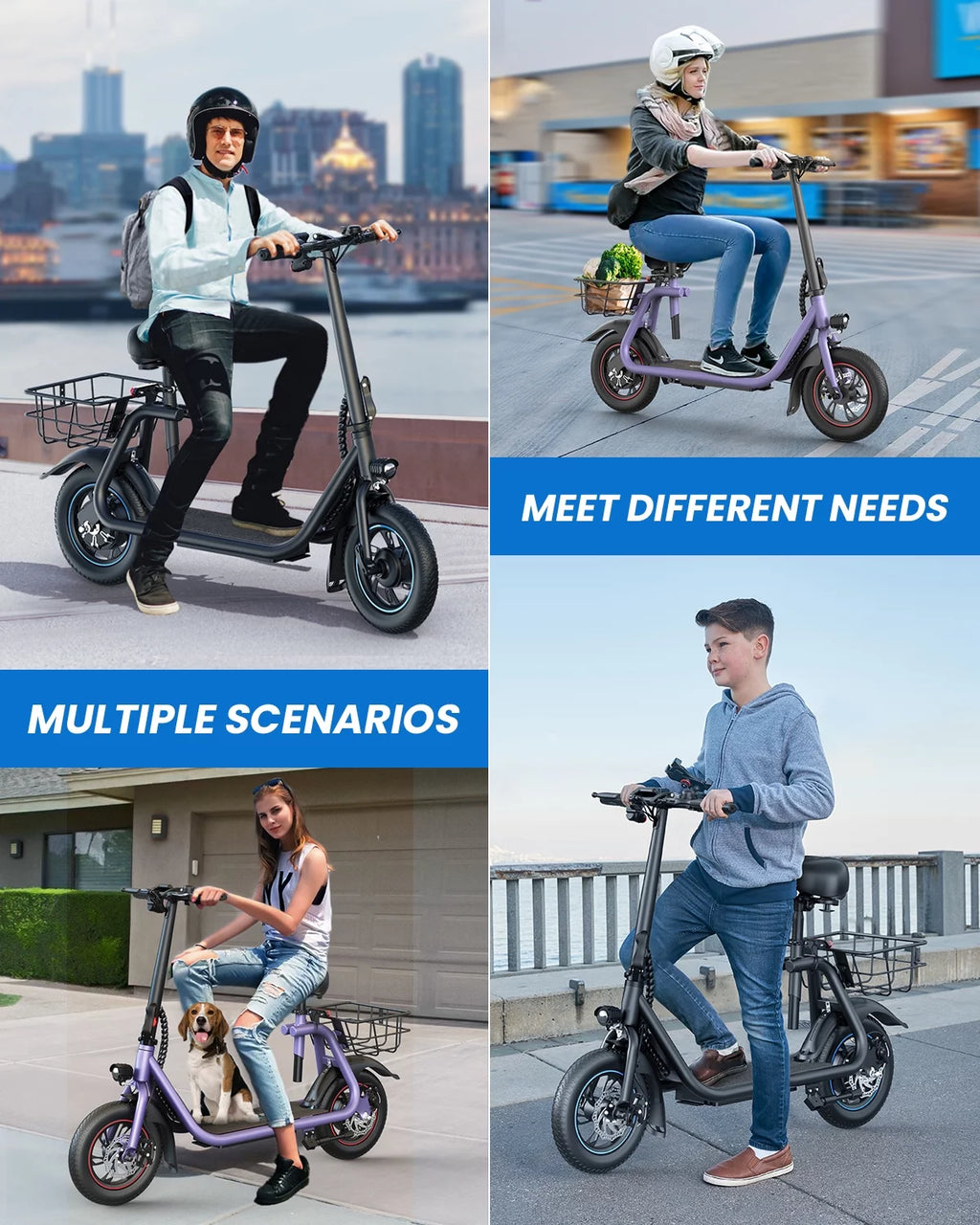 Electric Scooter with Seat, 450W Motor, 22 Miles Range, Folding, Black Q820