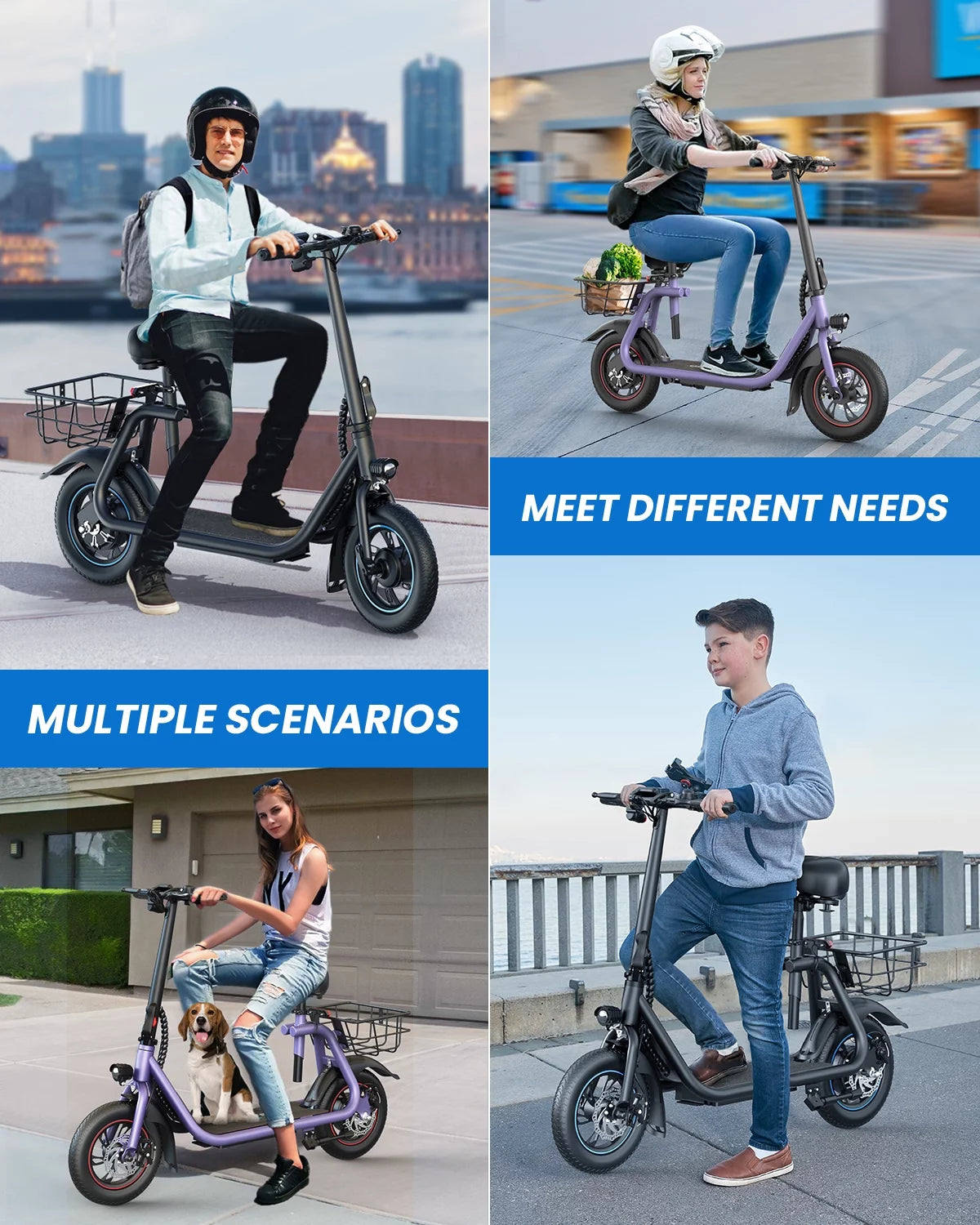 Electric Scooter with Seat, 450W Motor, 22 Miles Range, Folding, Black Q820