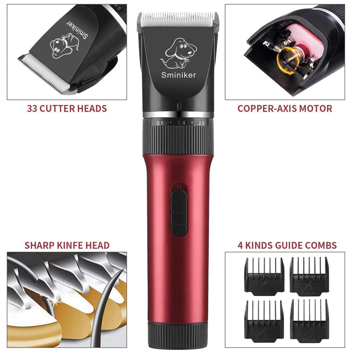 Rechargeable Cordless Low Noise Pet Clippers Grooming Kit with Storage Bag E3358