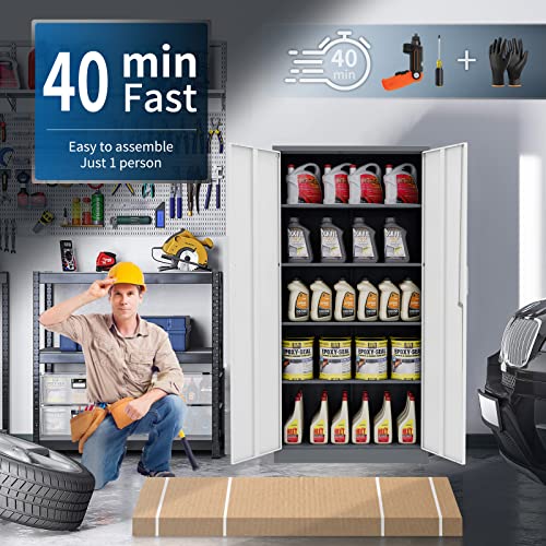 Metal Garage Storage Cabinet with 2 Doors and 5 Adjustable Shelves S52404