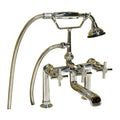 Deck Mount Tub Faucet with Cross Handles Hand Shower, Brushed Nickel Z800409