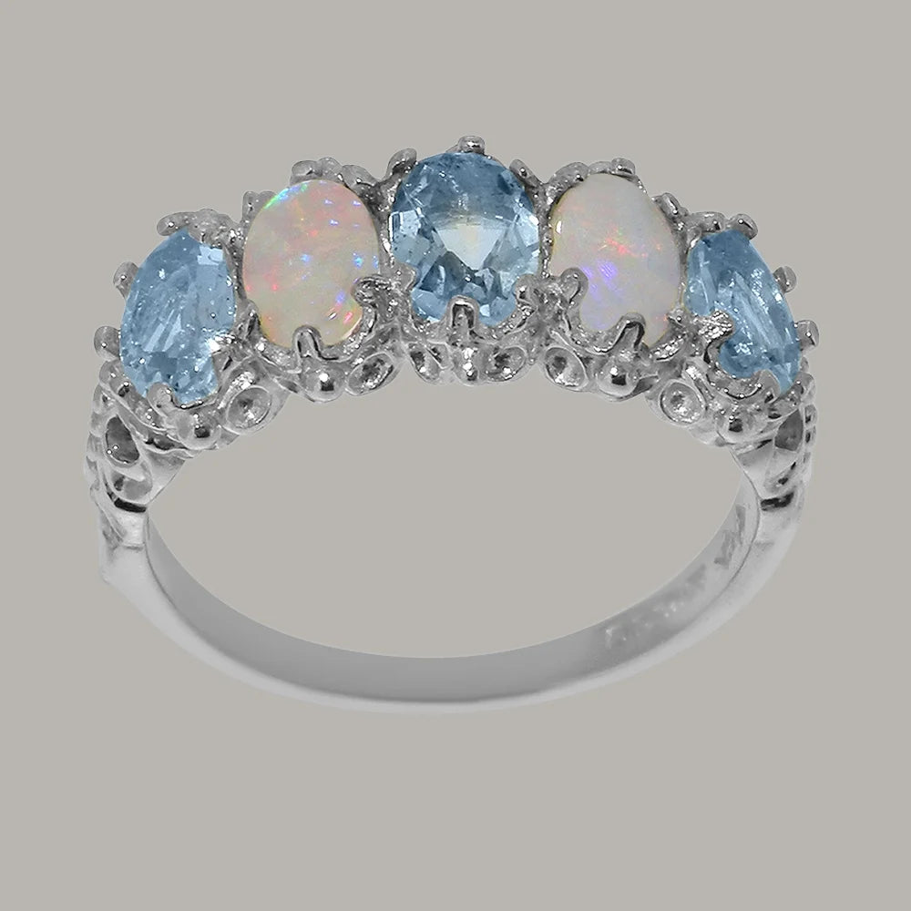 10k White Gold Natural Aquamarine & Opal Eternity Ring V438
