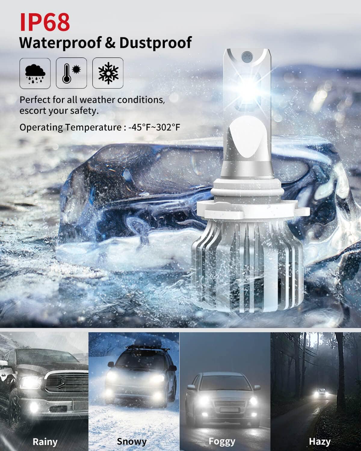 9005 9006 LED Bulbs Combo 10000 Lumens HB3 HB4 6000K Cool White Pack of 4 K77355