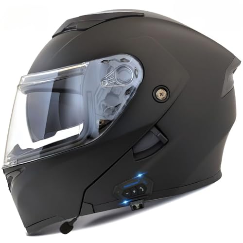 Motorcycle Bluetooth Modular Helmet, DOT Approved Flip Up Full Face Dual Visor Helmet, with Dual Speakers and Microphone E148552