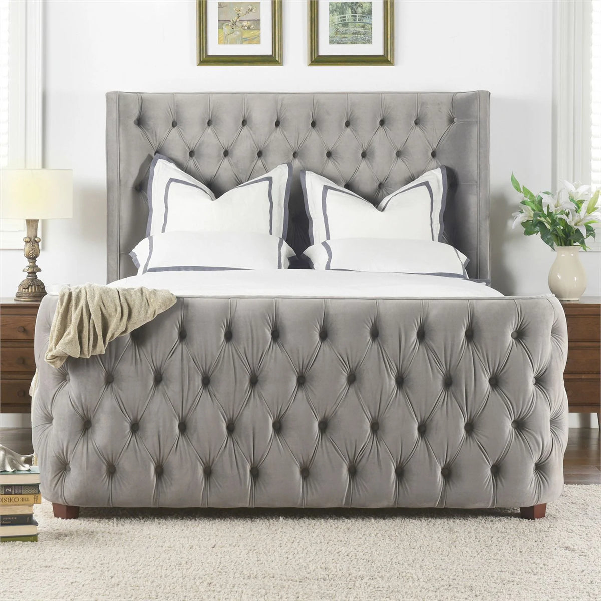Queen Tufted Velvet Bed L72860
