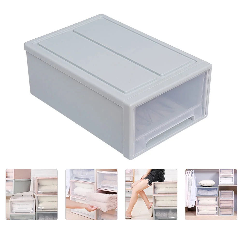 2 pcs Stackable Transparent Storage Box Drawer-type Clothes Shoes Organizer Y788