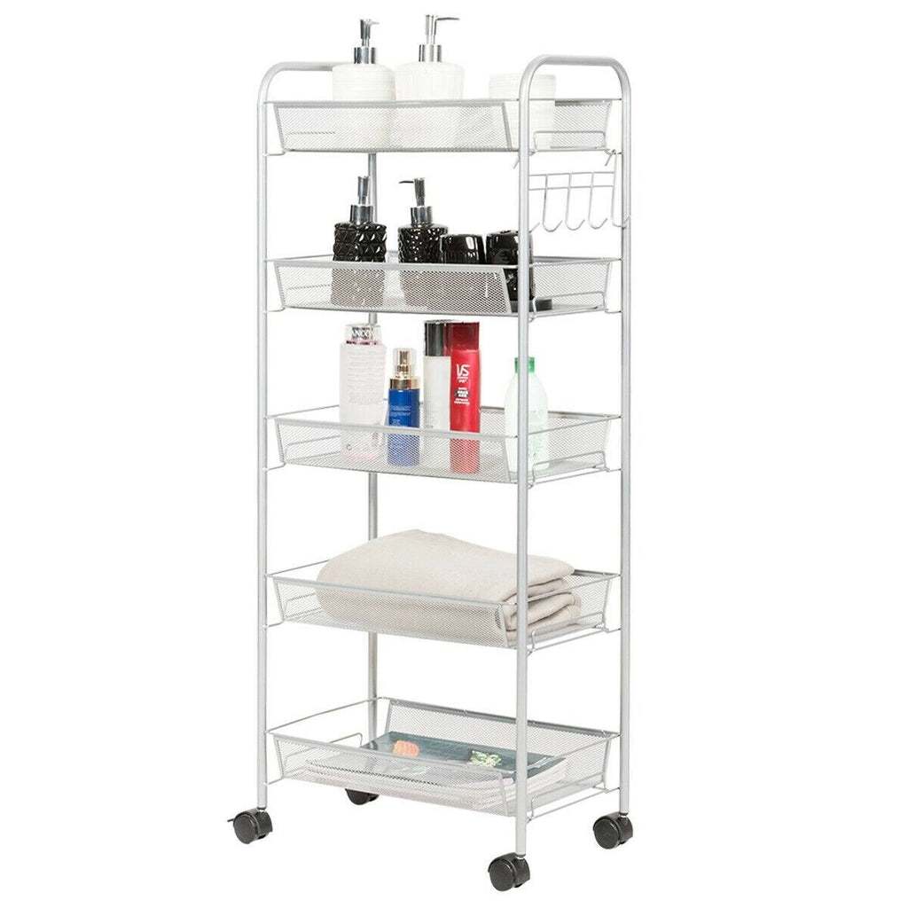 5 Tier Mesh Rolling Utility Cart Grey G69425
