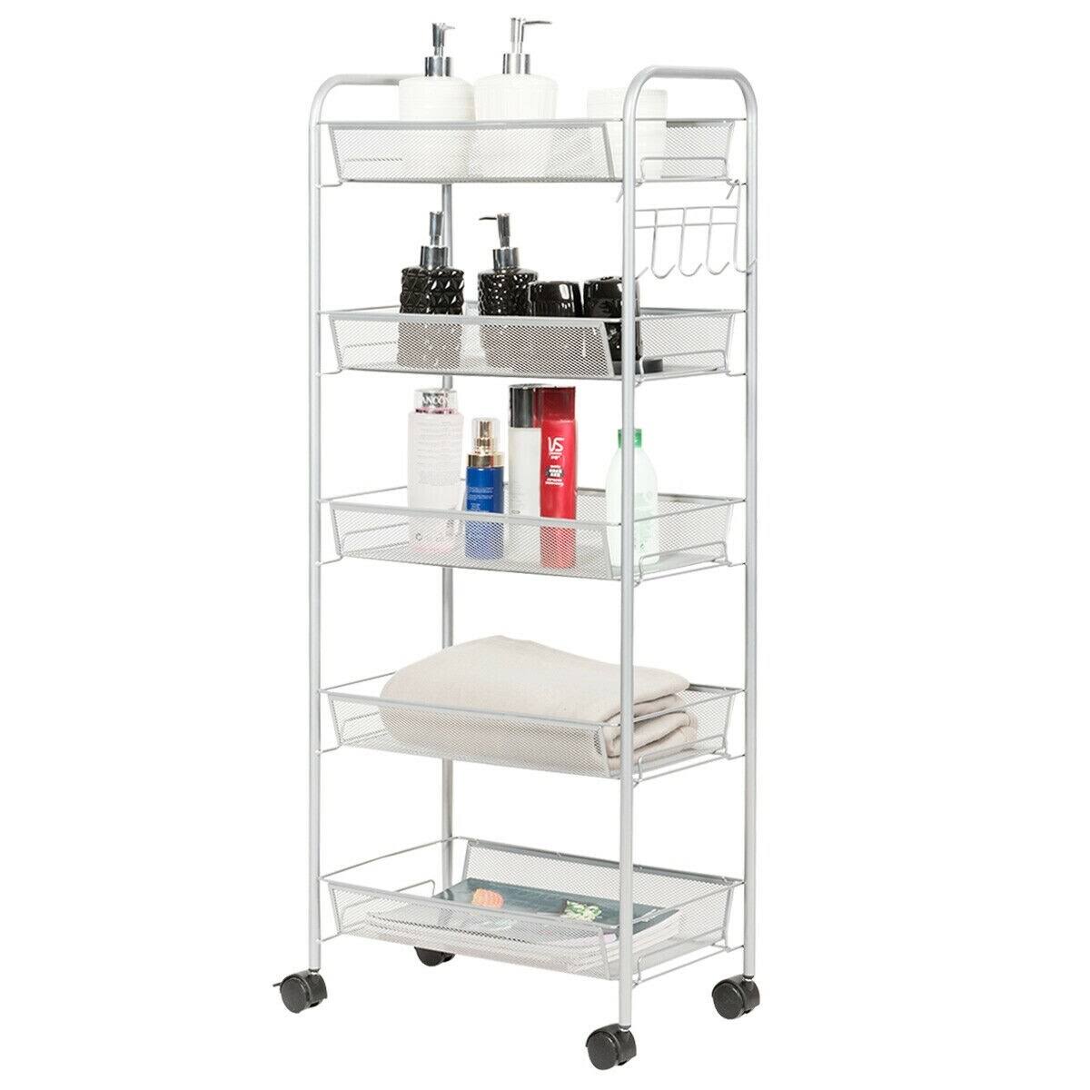 5 Tier Mesh Rolling Utility Cart Grey G69425