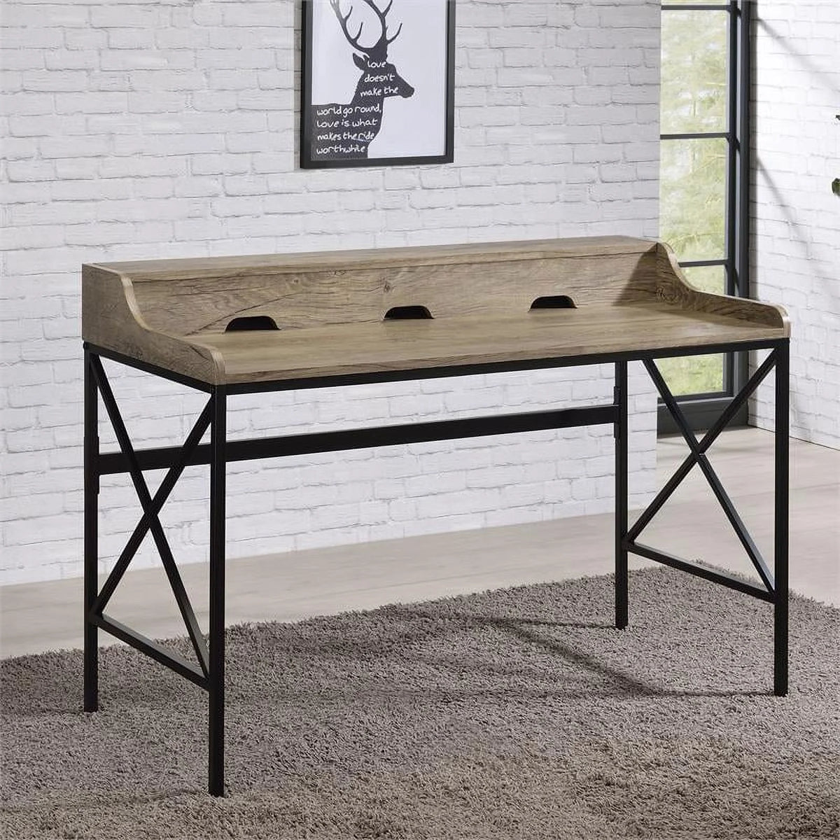 Gray Wood and Black Metal Desk with USB Port M7180