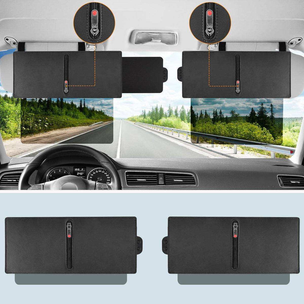 2 Pack Polarized UV400 Car Sun Visor Extension with PC Lens and Side Sunshade T3931