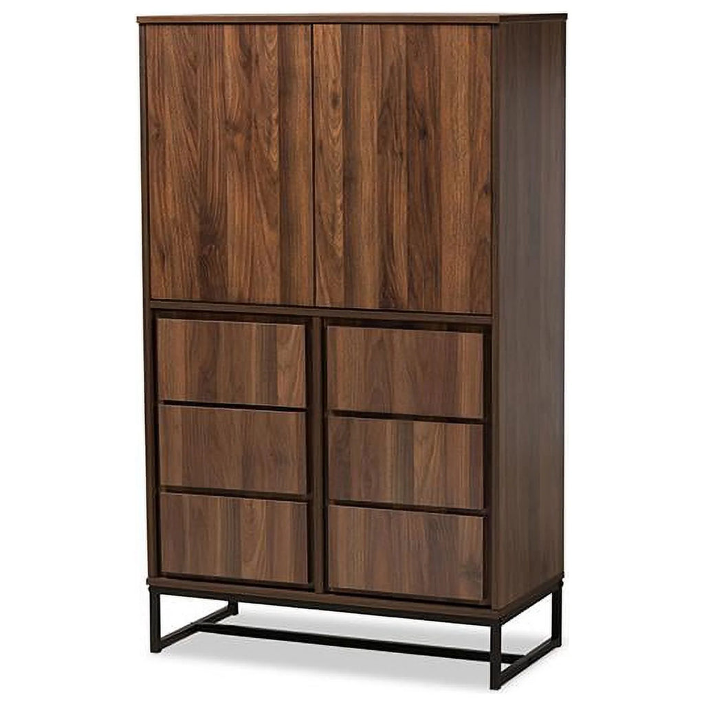 Walnut Brown Wood and Black Metal Storage S3723