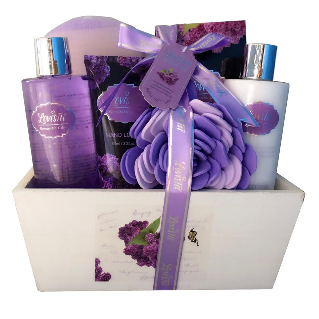 Lavender Bath and Body Set with Shower Gel, Body Lotion, Hand Lotion, Bath Salt, Flower Sponge and EVA Sponge T3307