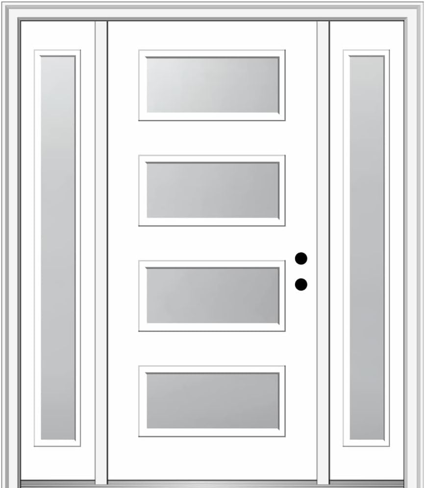 64" x 80" Fiberglass Smooth Primed 4-Lite Frosted Glass Prehung Front Door with Two Sidelites Z8384