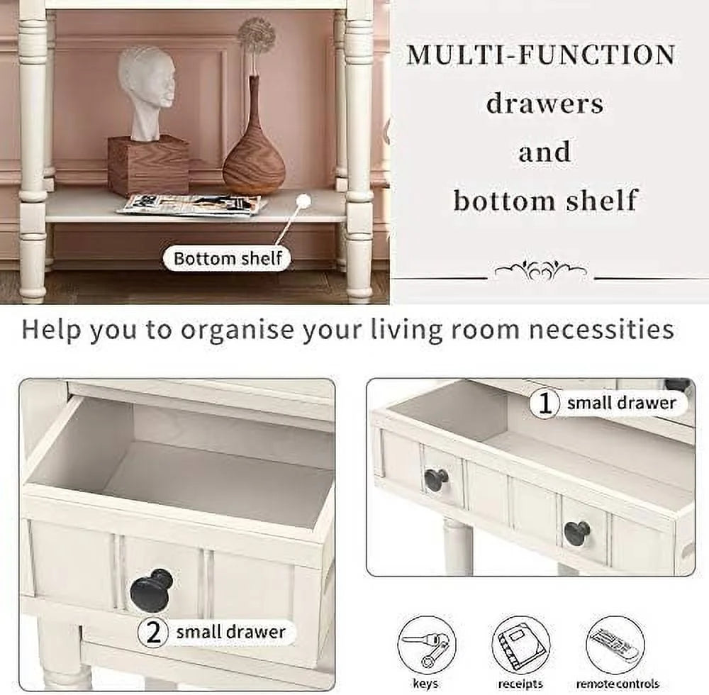 Narrow Console Sofa Table 3 Drawers Ivory White K969755