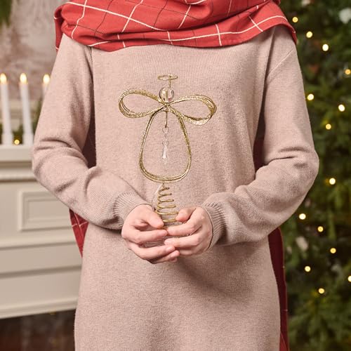 10 Inch Pre-Lit Gold Metal Angel Tree Topper E6255