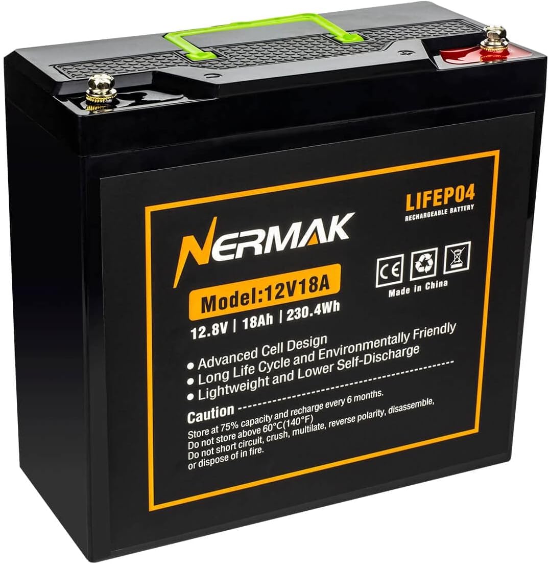 12V 18Ah LiFePO4 Deep Cycle Battery, 2000+ Cycles, 20A BMS, Pack of 2 L411