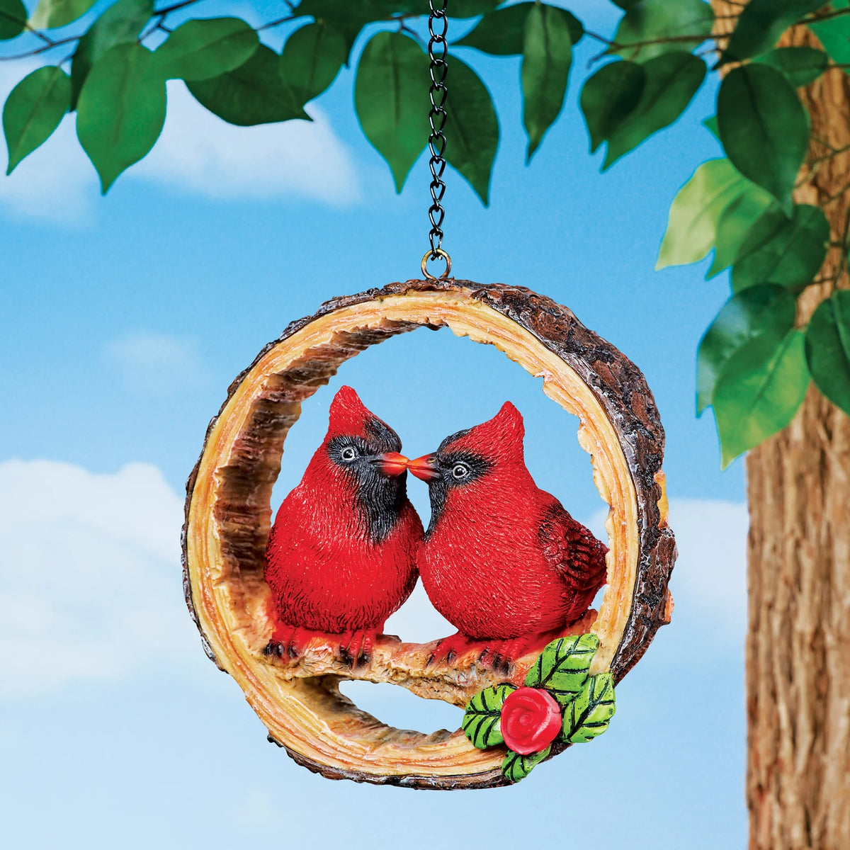 Hand-painted Cardinals on Swing Figurine Tree Ornament T3168