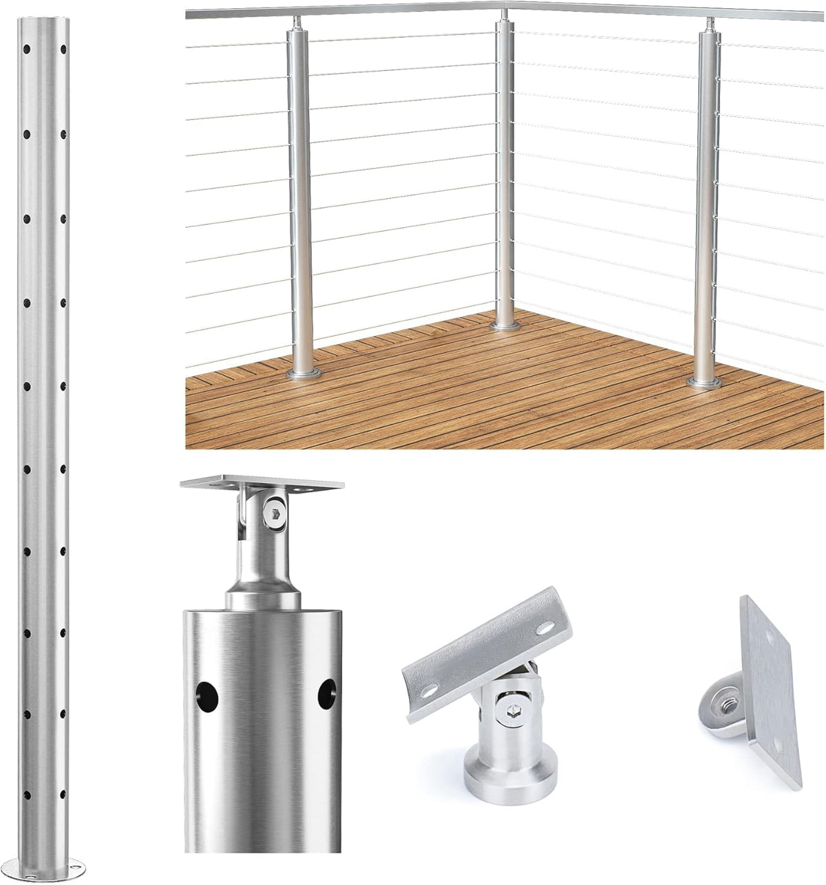 Round 36”x2.36” Stainless Steel Brushed Cable Railing Post Pack of 2 Z280979