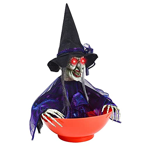Halloween Candy Bowl Witch Decorations Animated LED Lights Sound Activated O915