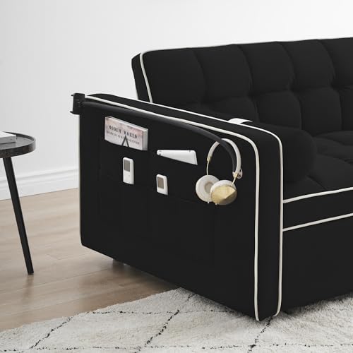 Beige Convertible Couch with Pullout Bed Sleeper Sofa L332