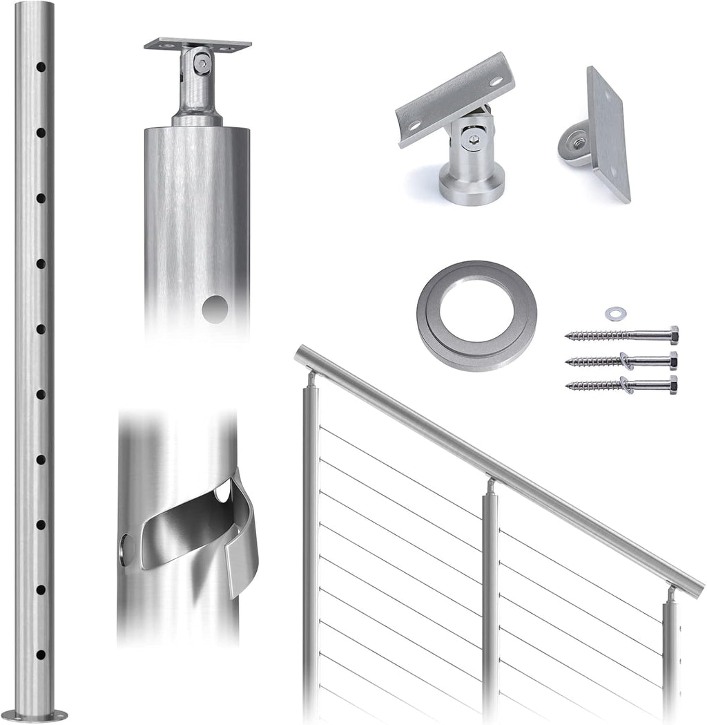 Round 36”x2.36” Stainless Steel Brushed Cable Railing Post Pack of 2 Z280979